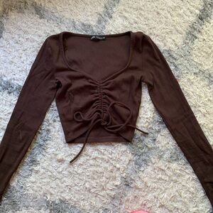 Zara brown long sleeve crop top